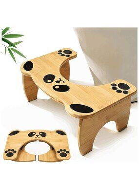 NEW Bamboo Folding Foldable 7" Panda Bear Toilet Foot Stool Bathroom Toddler Kid